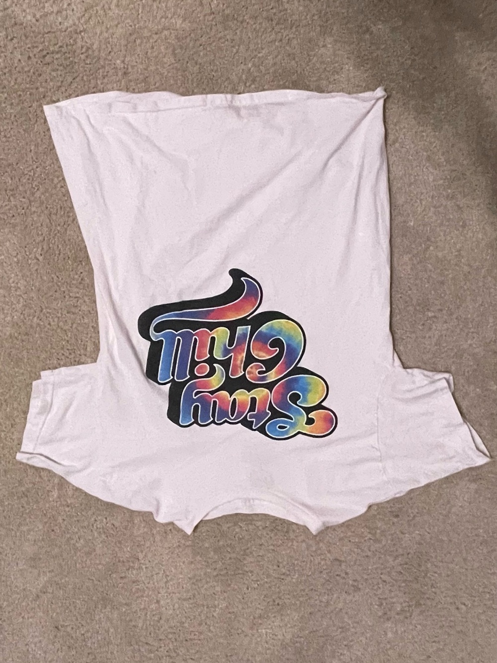 White Graphic Tee with Rainbow Retro Script
